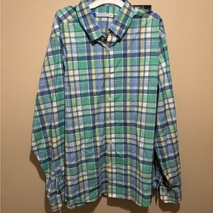 Southern Tide Intercoastal Blue and Green Plaid Button Down Shirt